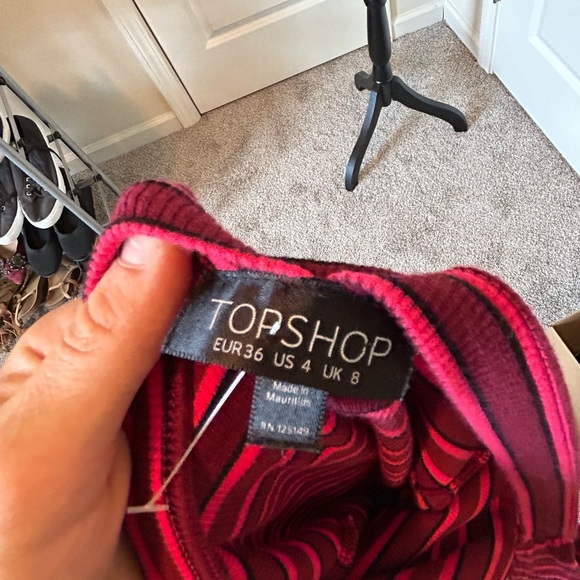 Topshop bodycon short red and pink striped dress - Picture 3 of 3